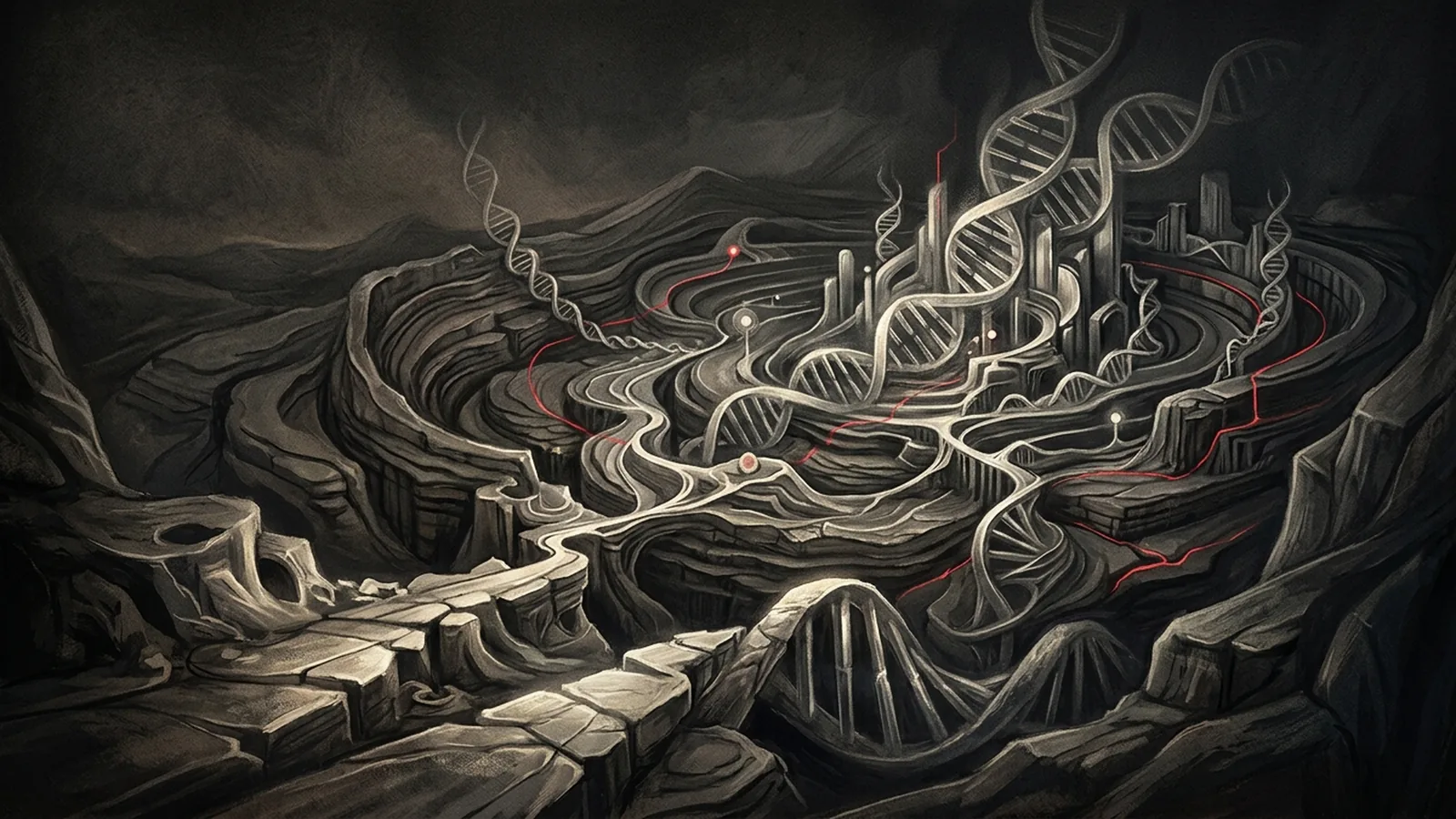 Editorial illustration: Google AlphaGenome Atlas: A Genomic Encyclopedia for a New Era of Medicine